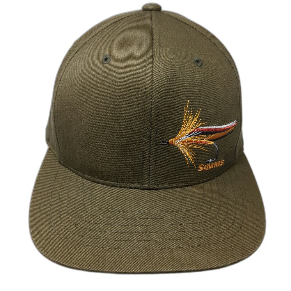 Simms Snapback Green One Size Fly Fishing Lure Embroidery Cotton Adjustable Hat